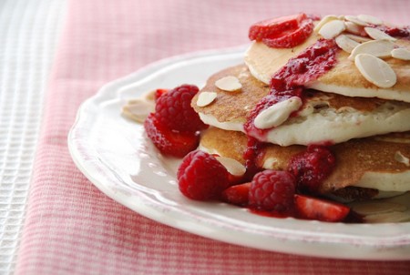Pretty in Pink Pancakes with Fresh Berry Sauce