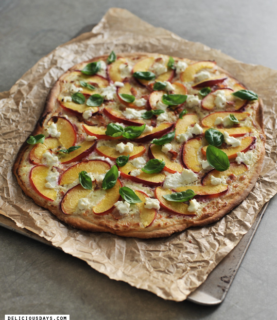 Flammkuchen with Peach and goat’s cheese